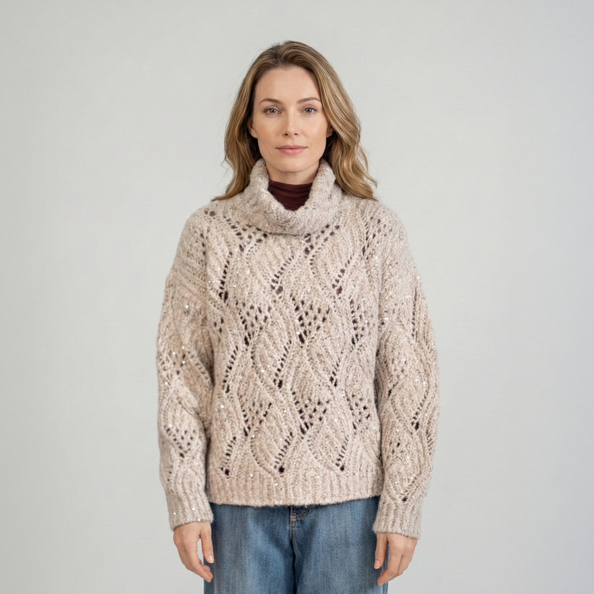 MySublyme Women's 10% Cashmere Mock Turtleneck Base Layer - Brown Purple (1460)