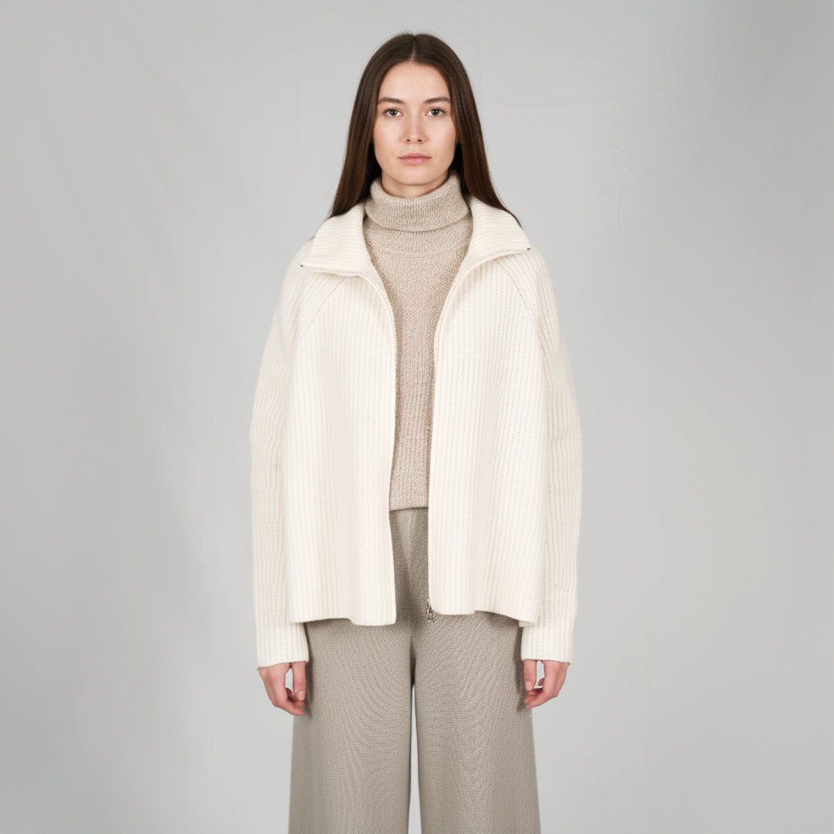 Panicale Women's High Zip Jacket- Soft Beige (D370634GZ)