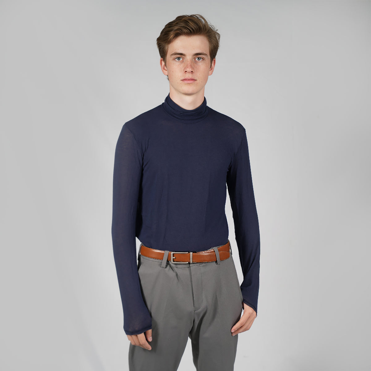 MySublyme Men's 10% Cashmere Turtleneck Base Layer - Blue (2413)