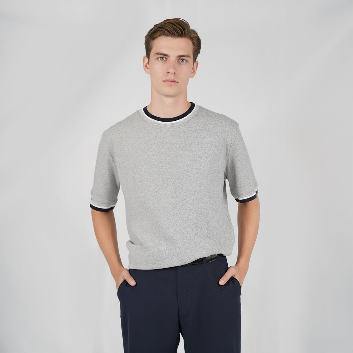 Panicale Men's Round Neck T-Shirt - Limestone Deep (U371161GM)