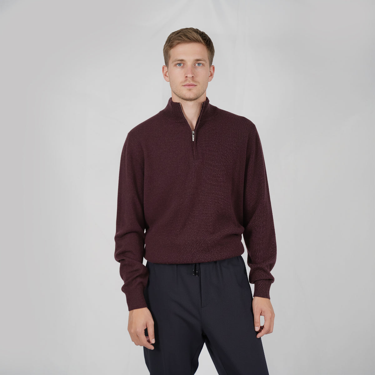 Panicale Men's Zip Mock Sweater - Prune (U370666LZ)