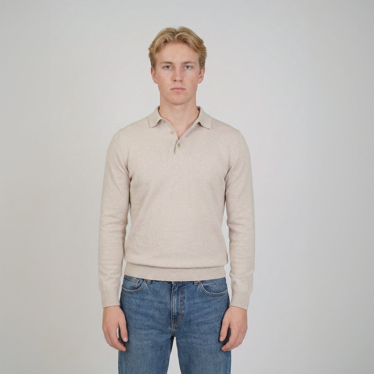 Panicale Men's Buttoned Polo - Soft Beige (U370403PB)